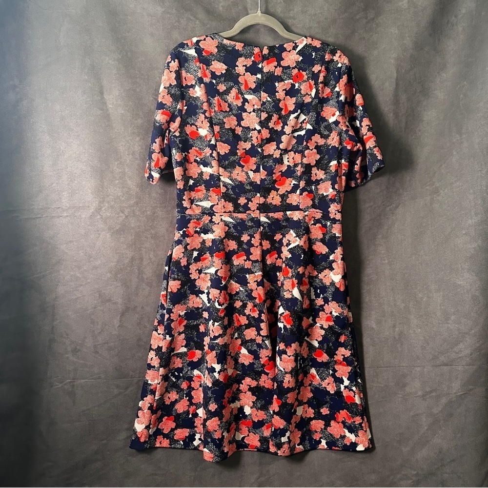 Donna Morgan Piqué Floral Fit & Flare Dress Navy Coral Size 14 Cocktail Wedding - Picture 7 of 13